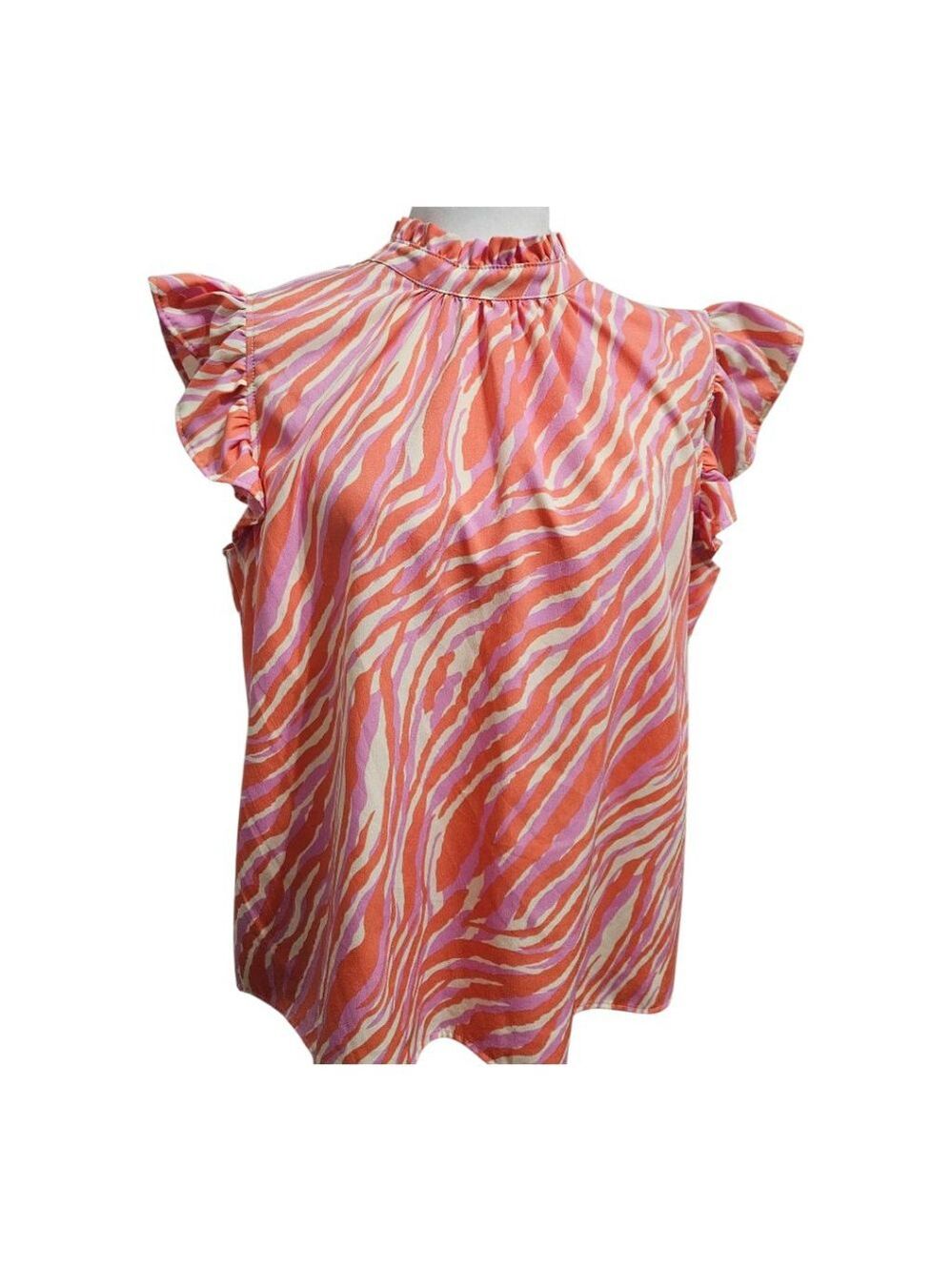 VOY Ruffle Sleeve Orange/Lavander Zebra Print Sz M